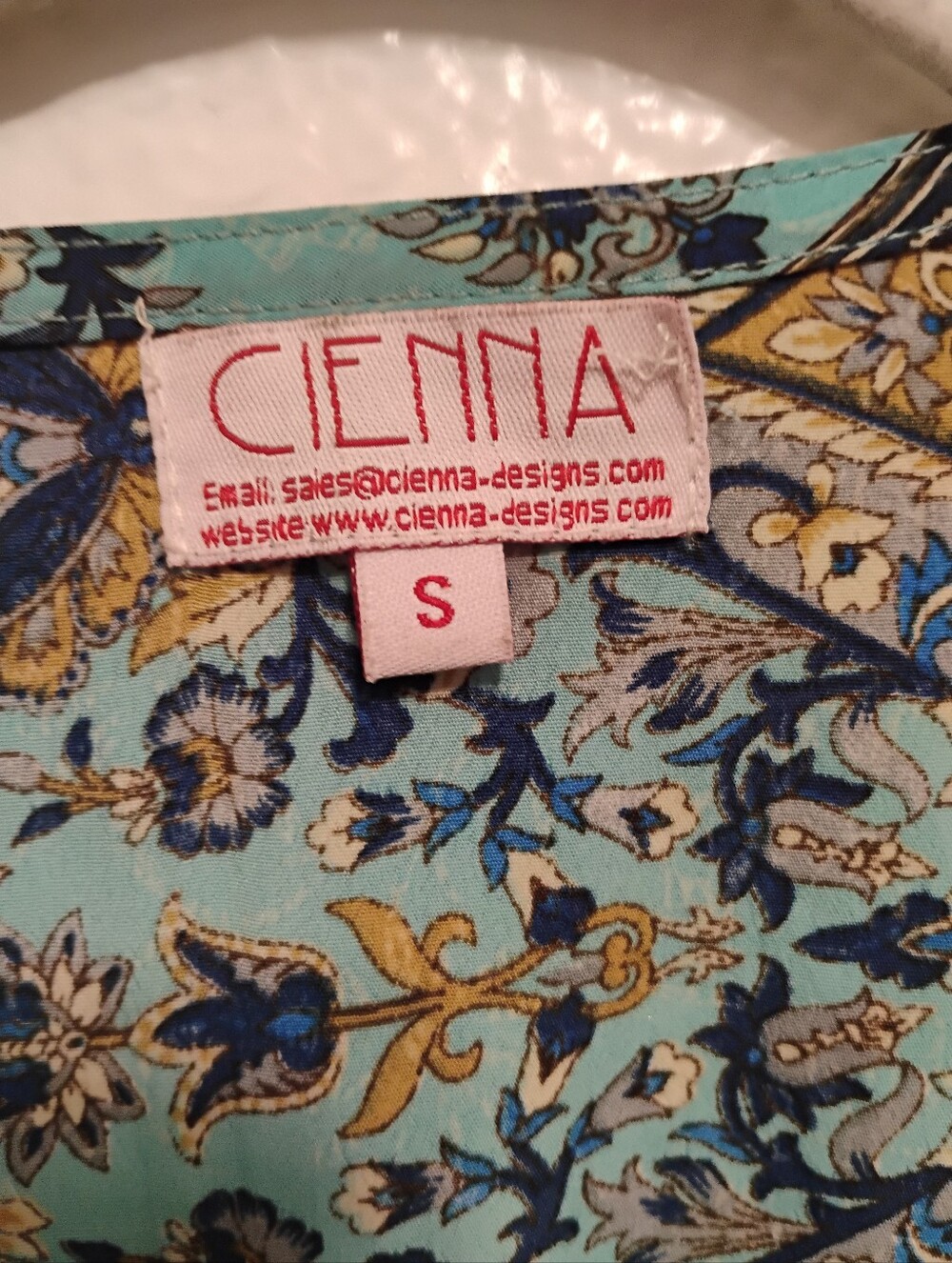Cienna Silk Vintage Sheer Paisley Wrap Dress - Teal & Brown Size Small - Picture 5 of 10